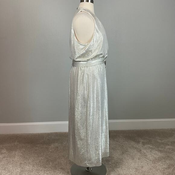 Ralph Lauren Gold Metallic Halter Wrap Cocktail Dress Sleeveless Women’s 16 - Picture 3 of 12